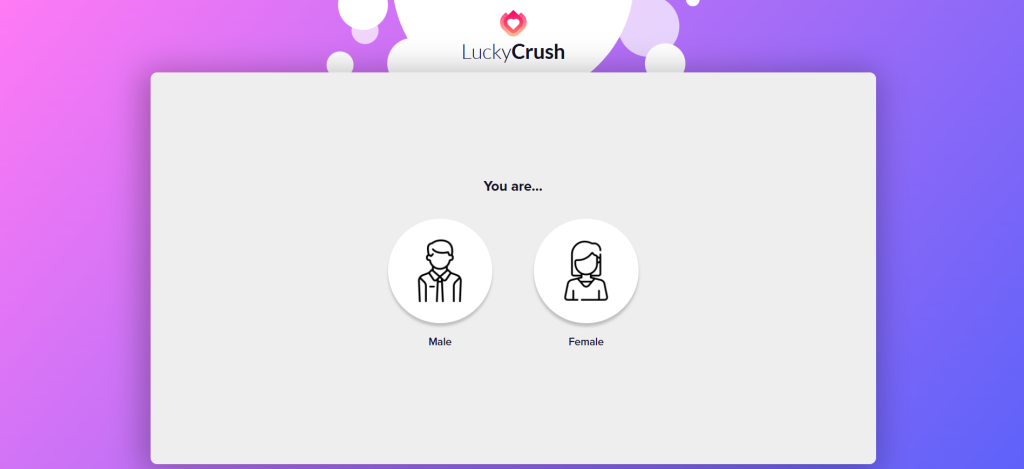 Luckycrush homepage screenshot showing live video chat interface and gender selection filters"