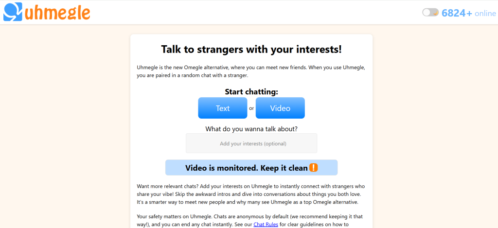 Uhmegle homepage – random video chat with girls, anonymous chat rooms, live chat with people in America