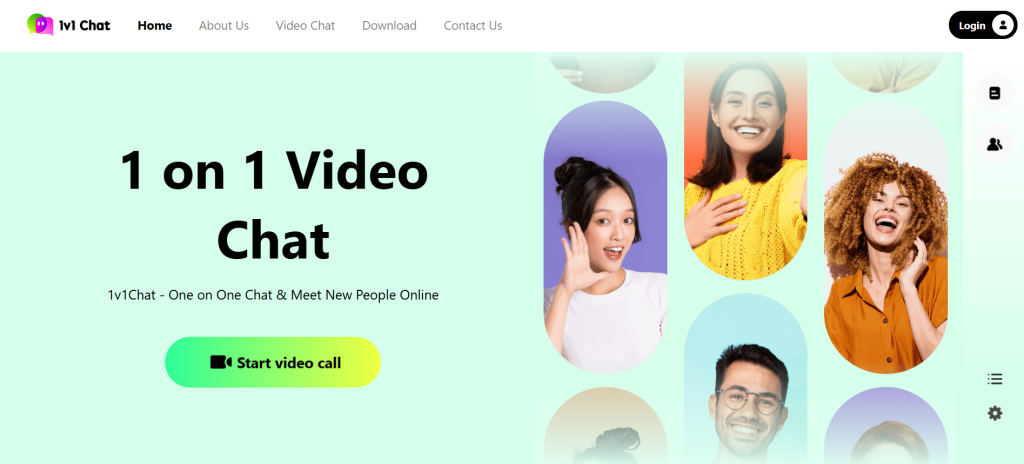 1v1 Video Chat homepage interface – random video chat platform to meet new people, chat with girls online