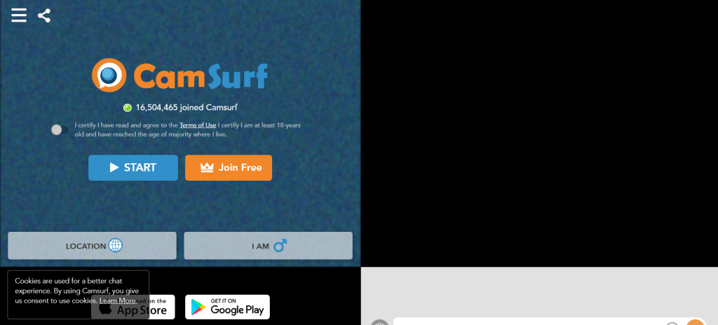 Camsurf random video chat platform displayed on laptop screen with live cam connections, free sex chat, chat anonymously with girls, and global cam chat features.