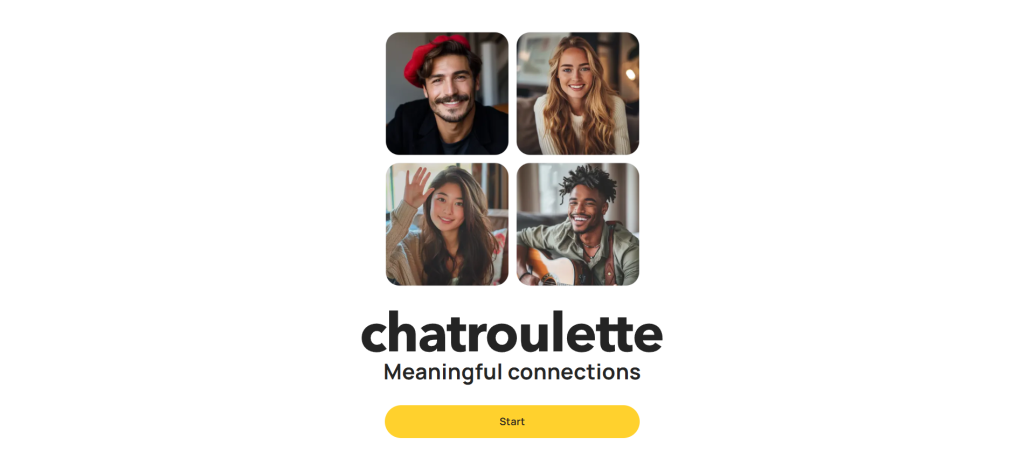 Chatroulette homepage with random video chat start button interface