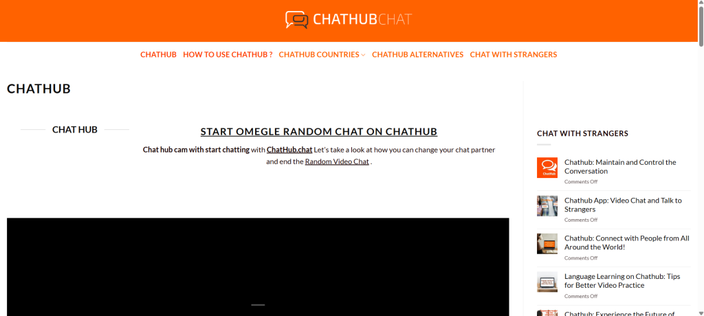 ChatHub homepage screenshot – free random video chat, anonymous cam-to-cam chat, meet strangers live, chat with girls worldwide, online webcam chat platform.