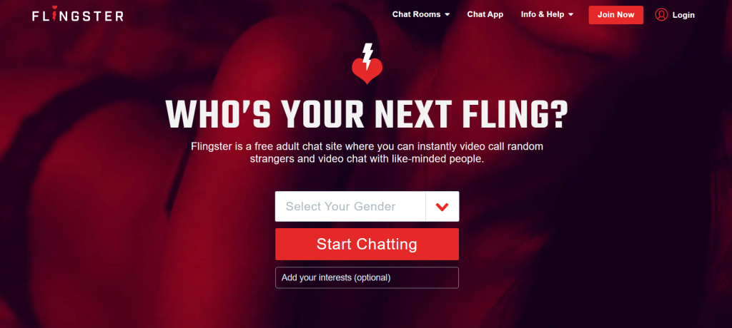 Flingster homepage screenshot showing chat start button