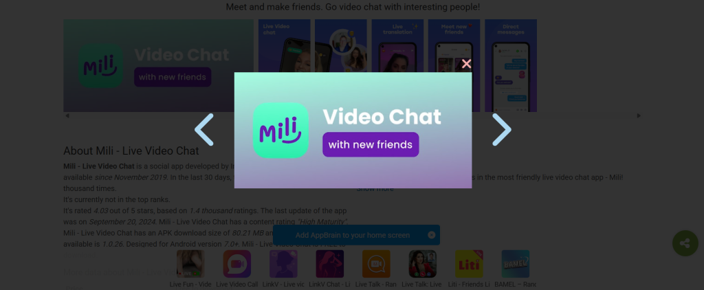 Mili Random Chat cam live with girls and strangers worldwide using online cam-to-cam random pairing system