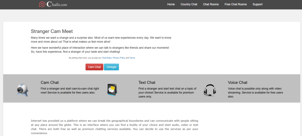 Chatliv homepage screenshot of online cam platform for random video chat, cam to cam, and live face-to-face interactions