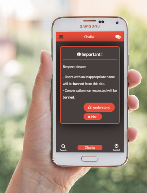 Chatiw mobile interface showing free random video chat and cam chat features