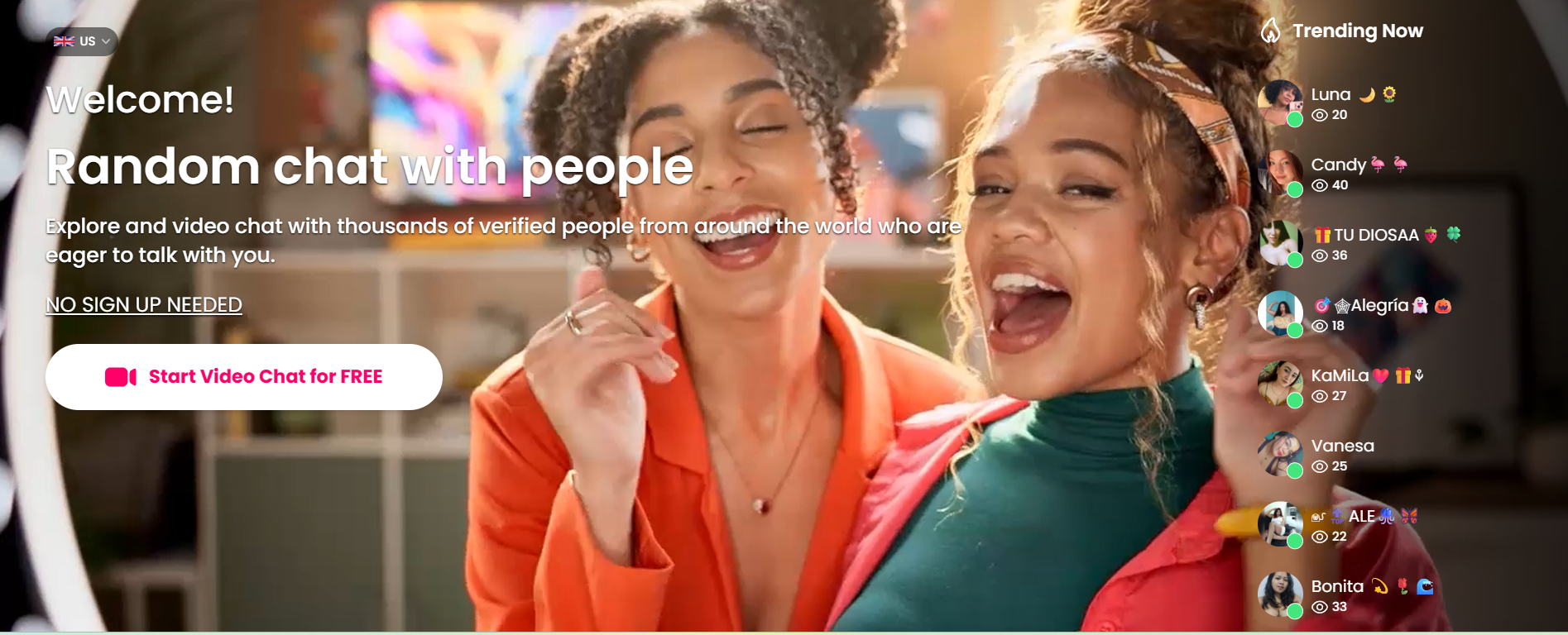 Rabbit Random Video Chat homepage showing live cam2cam chat rooms, free random video chat features, and options to chat to strangers or enjoy cam live sessions.