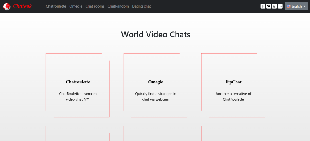 Chateek homepage screenshot showing free cam chat, random pairing system, and global webcam chat features