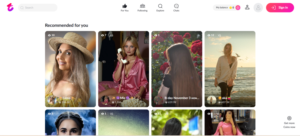 Tango Live Chat homepage screenshot showing live streaming features, social video chat, and instant online interactions with new people