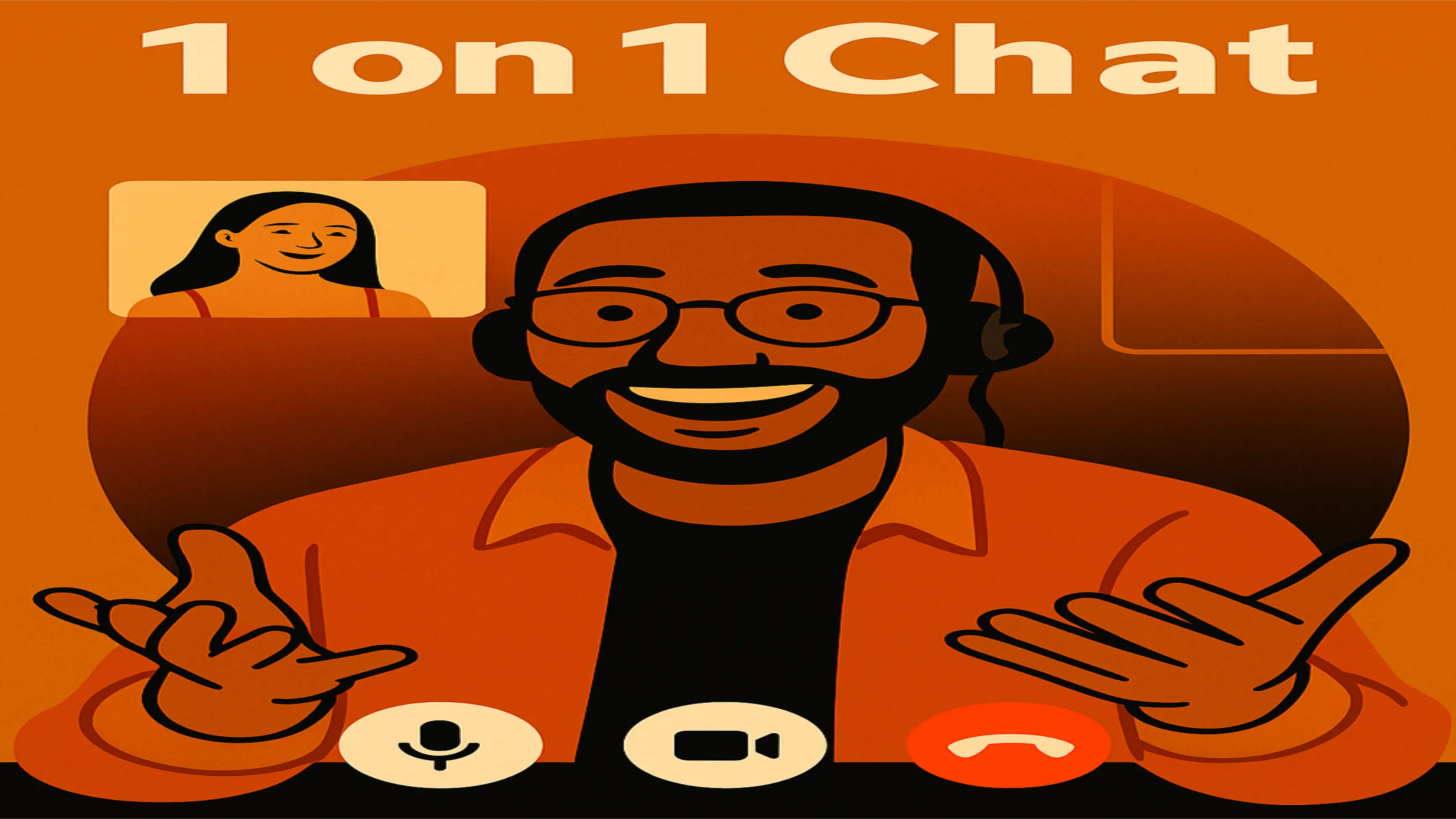 1 on 1 chat concept showing personal video call and real time face to face interaction through online chat platform