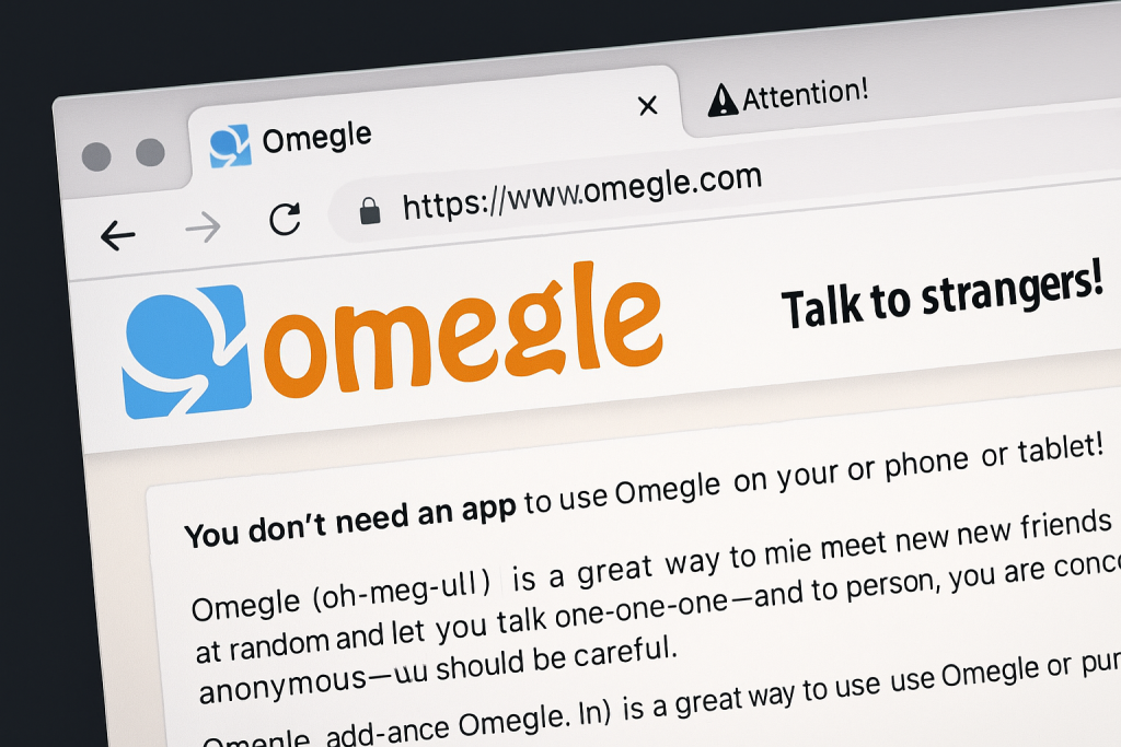 Omegle video chat homepage showing random video chat with strangers and start chat options