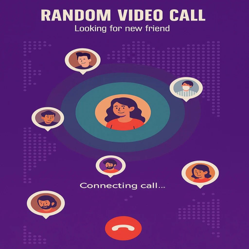 Random video call concept showing strangers chatting face to face through an online video chat platform