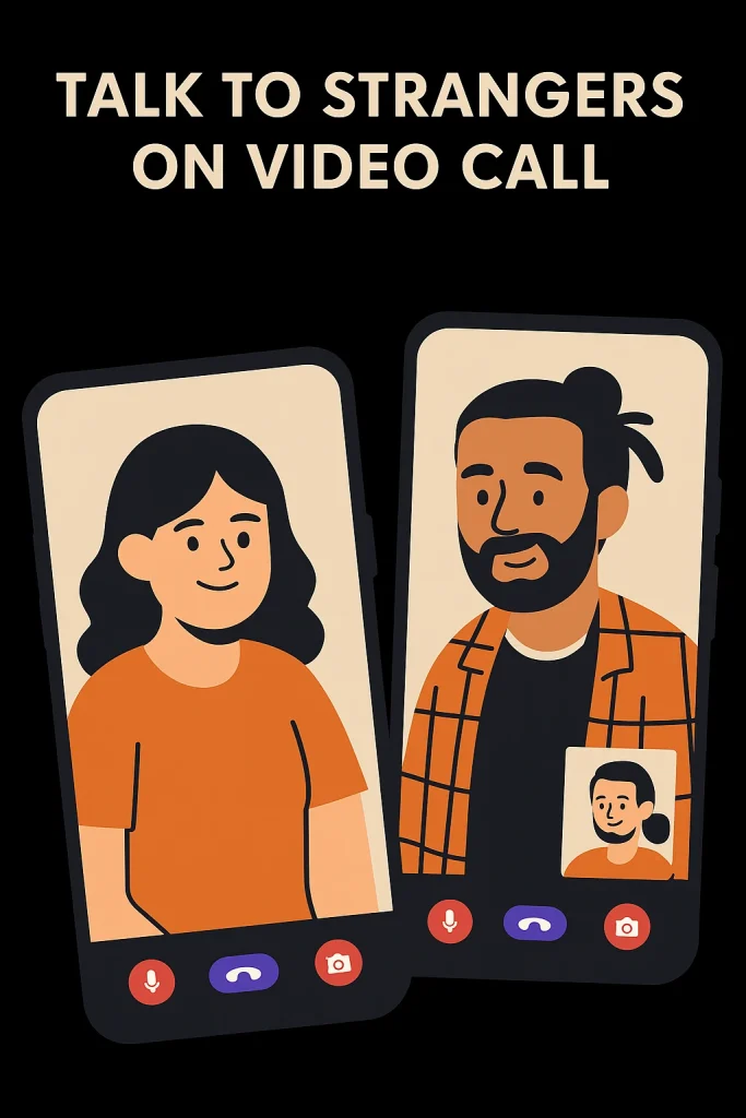 Talk to strangers video call interface showing live webcam chat and random face to face conversations online