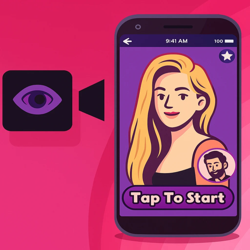 Video Chat With Strangers webcam chat interface showing face to face video chat layout and instant stranger connections