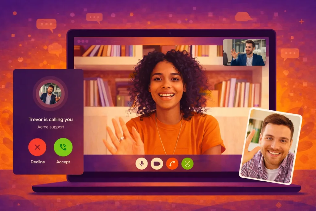 free cam to cam chat concept showing random video chat with strangers and live face to face interactions online