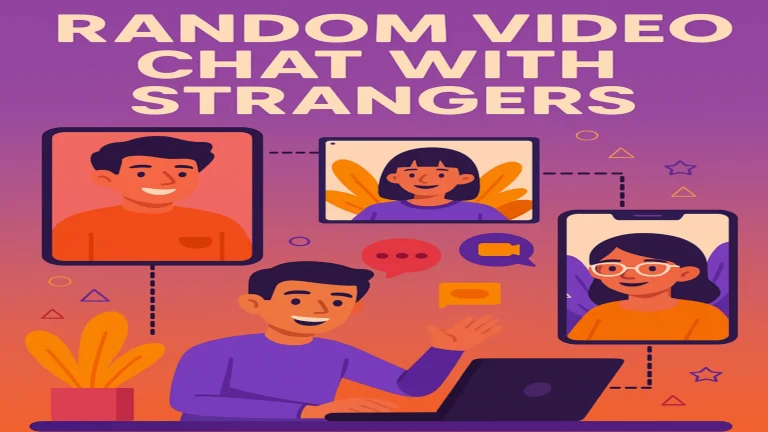 Random video chat with strangers keyword icon representing anonymous cam chat, 1v1 video chat platform, and global stranger pairing system