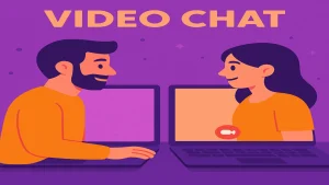 Video chat keyword icon representing live webcam chat, random cam to cam conversations, and global online video chat services