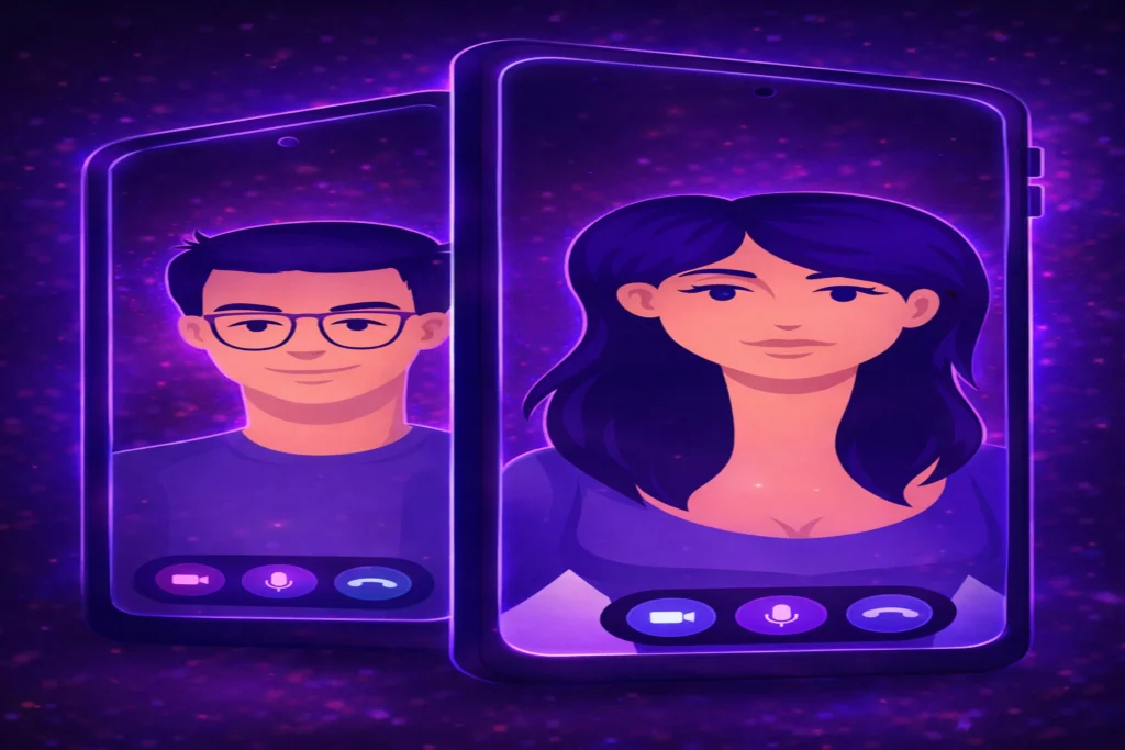 cam dating visual illustrating adult cam to cam communication and Omegle alternative for meeting people online