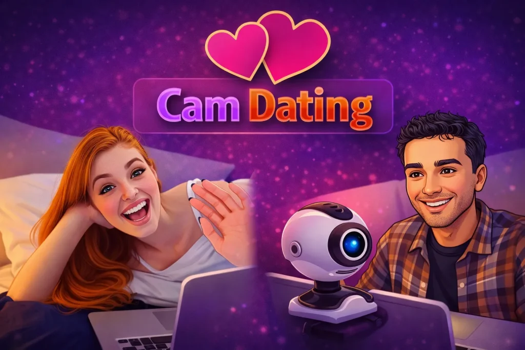 cam dating interface representing online video chat platform with instant pairing system and chat to strangers worldwide