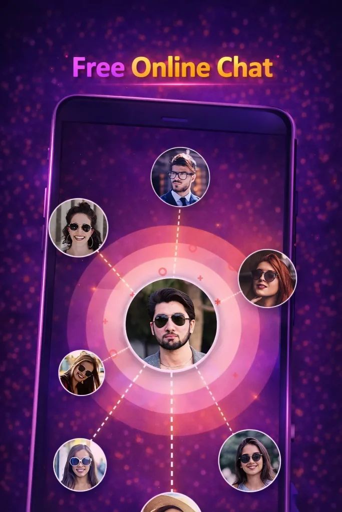 free online chat interface representing anonymous video chat and random pairing system to chat to strangers online