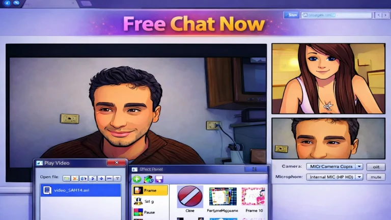 free chat now interface representing anonymous video chat and quick pairing system to chat to strangers online