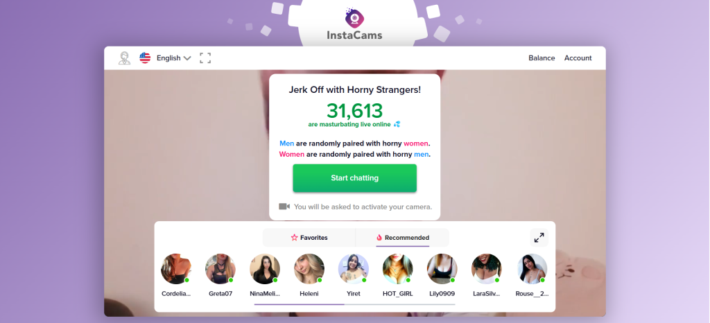 instacams alternative interface visual representing Omegle alternative style stranger video chat with instant matching and cam to cam communication