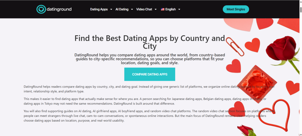DatingRound homepage for dating apps by country and city