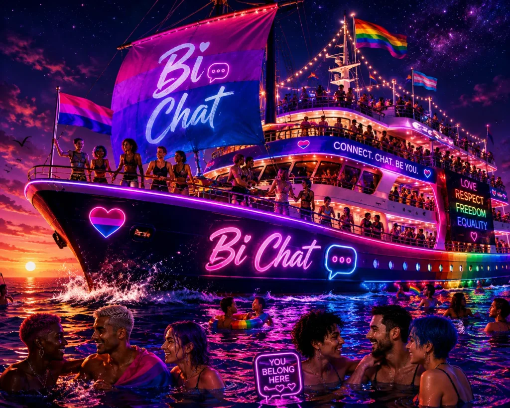 Friends exploring bi chat during live online session on a ship