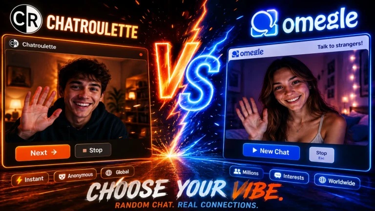Chatroulette vs Omegle logo comparison for random video chat platforms