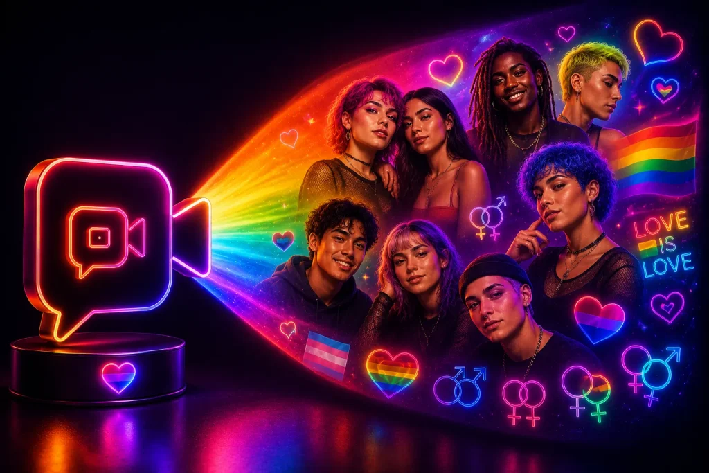 Friends exploring LGBTQ chat rooms during live online session