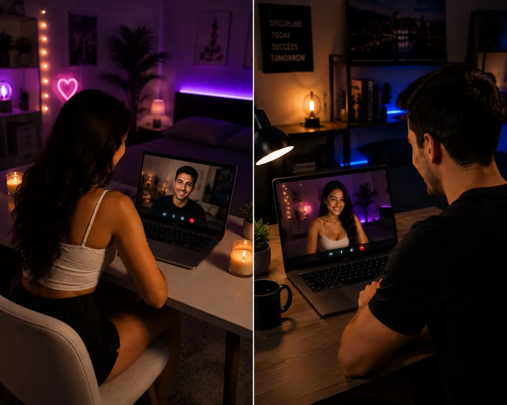 Man enjoying one on one cam chat during live stranger call
