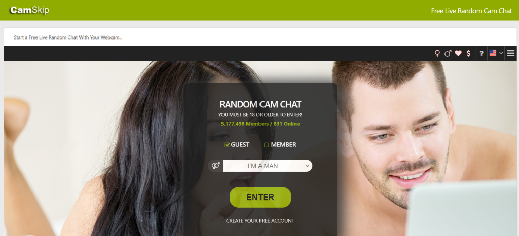 CamSkip homepage for free webcam chat online