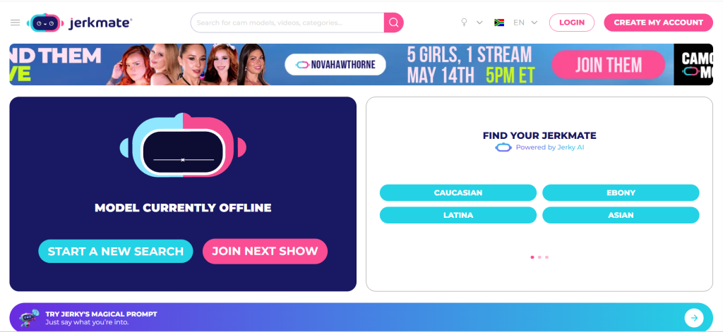 Jerkmate homepage for live webcam chat online