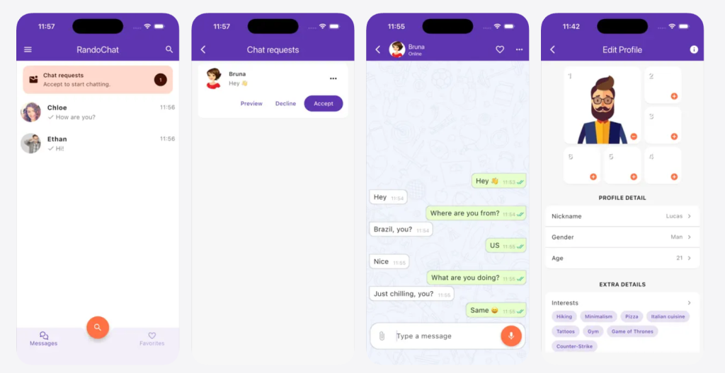Mobile interface of RandoChat for talk to strangers online