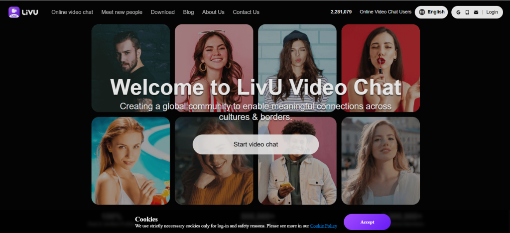 LivU homepage for live video chat with strangers