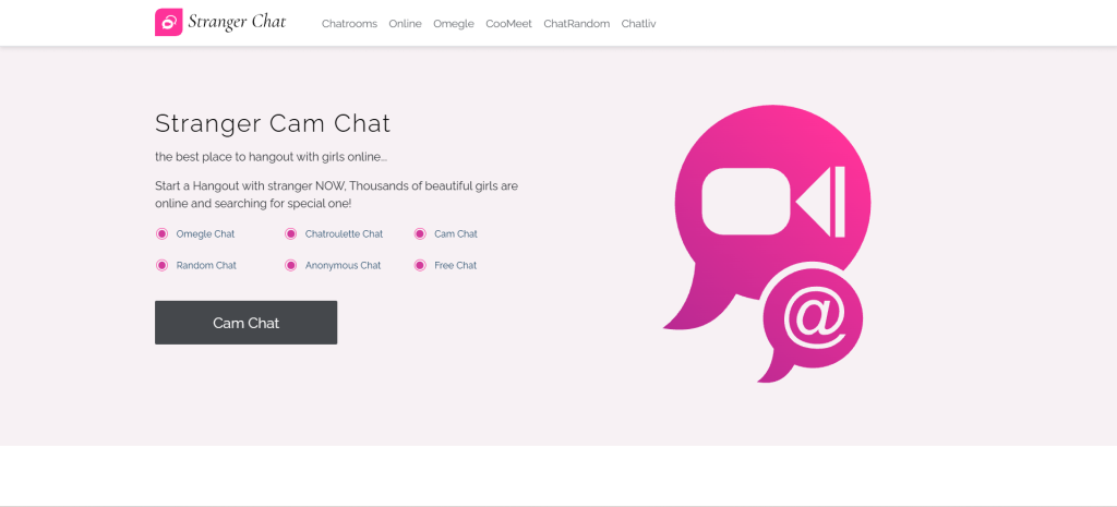 StrangerCamChat homepage for free webcam chat online